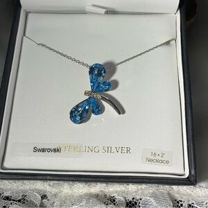 Swarovski Sterling  Silver  Necklace with Blue Crystal Dragonfly